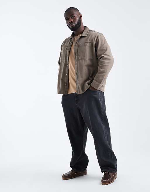 DESIGN Cotton Overshirt In Brown