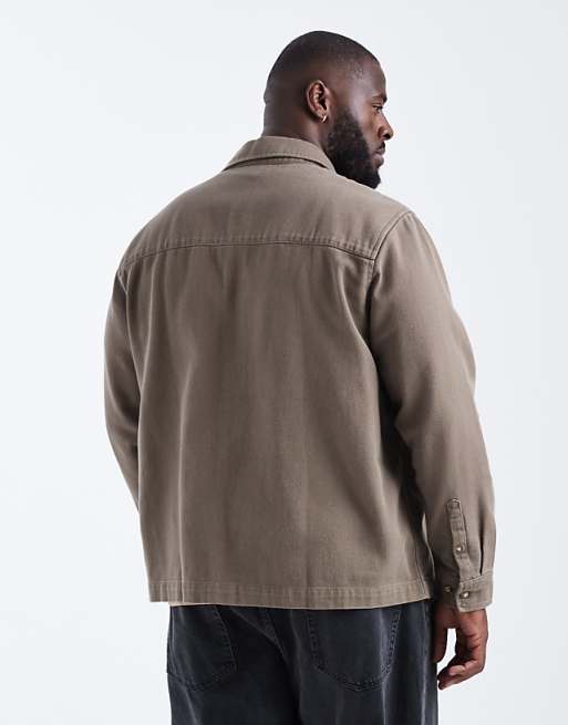 DESIGN Cotton Overshirt In Brown