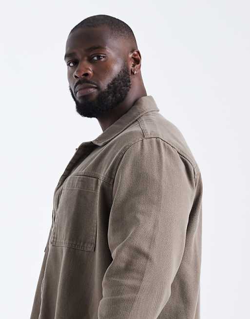 DESIGN Cotton Overshirt In Brown