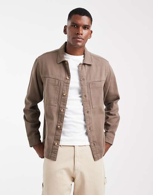 DESIGN cotton overshirt in brown