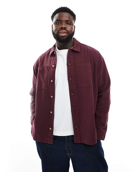 DESIGN Cotton Overshirt In Burgundy