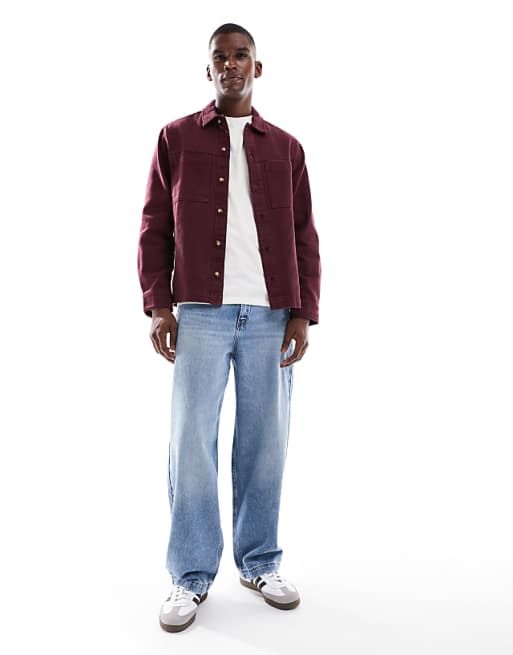 DESIGN Cotton Overshirt In Burgundy