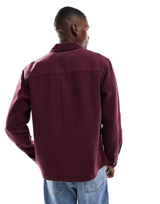 DESIGN Cotton Overshirt In Burgundy