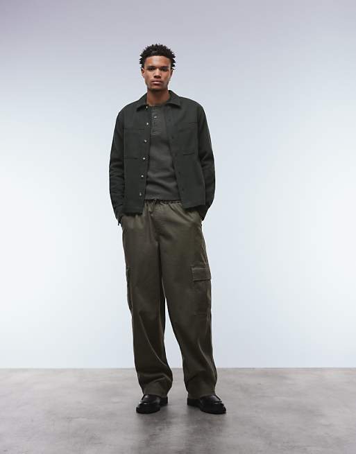DESIGN Cotton Overshirt In Khaki