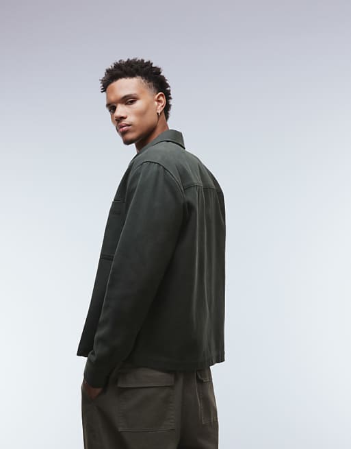 DESIGN Cotton Overshirt In Khaki