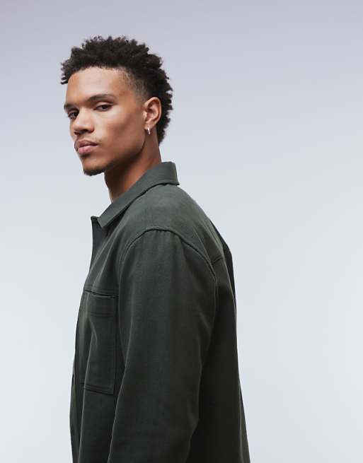 DESIGN Cotton Overshirt In Khaki