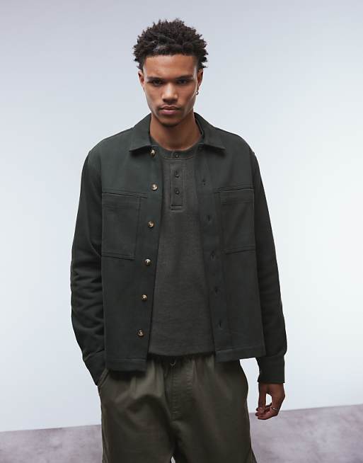 DESIGN cotton overshirt in khaki