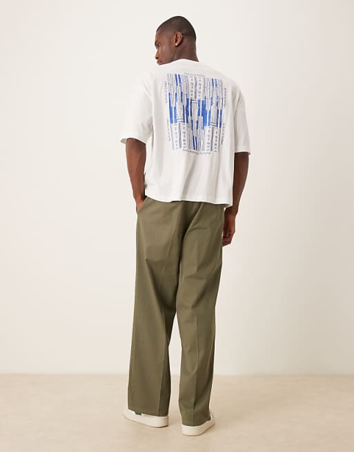 DESIGN Cotton Twill Wide Leg Trousers In Green