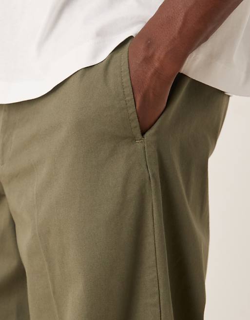 DESIGN Cotton Twill Wide Leg Trousers In Green