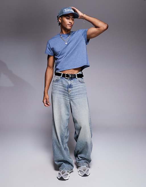 DESIGN Crew Neck Boxy T-shirt In Overdyed Blue Marl