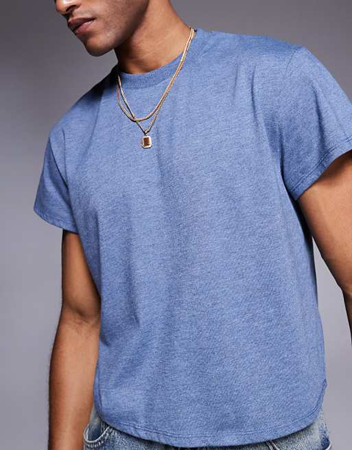 DESIGN Crew Neck Boxy T-shirt In Overdyed Blue Marl