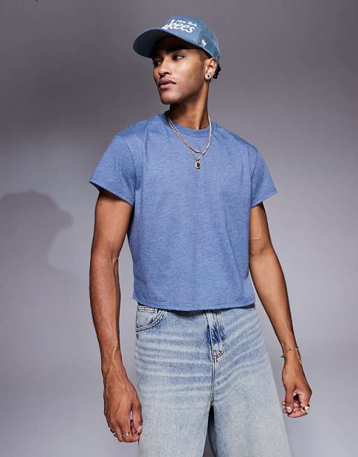 DESIGN crew neck boxy t-shirt in overdyed blue marl