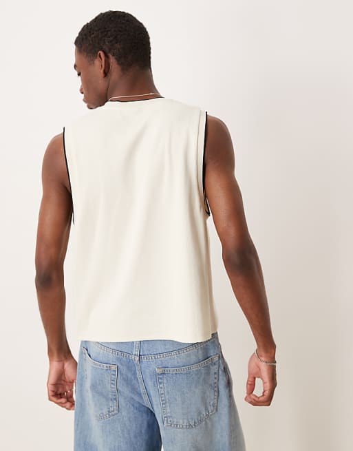 DESIGN Crew Neck Boxy Tank In Cream Rib