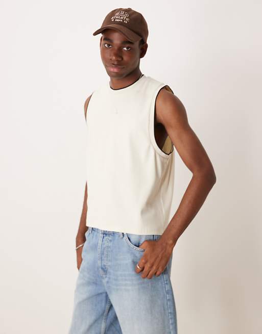DESIGN crew neck boxy tank in cream rib