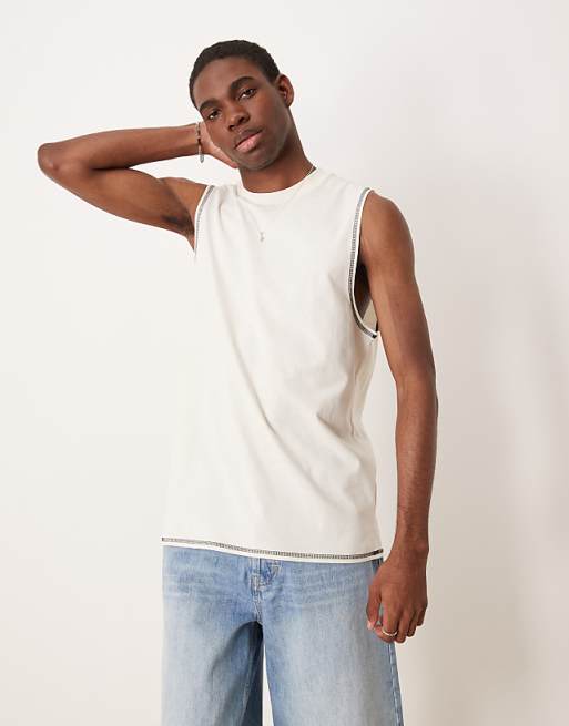 DESIGN crew neck boxy tank in cream