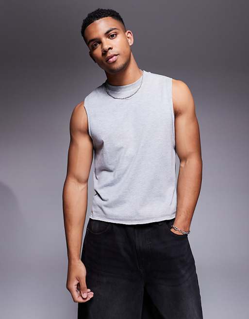 DESIGN crew neck boxy tank in grey marl