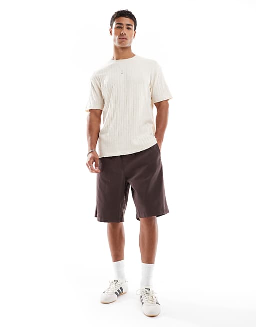 DESIGN Crew Neck T-shirt In Beige Linen Look