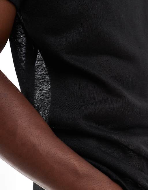 DESIGN Crew Neck T-shirt In Black Linen Look