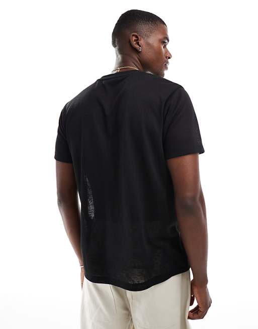 DESIGN Crew Neck T-shirt In Black Linen Look