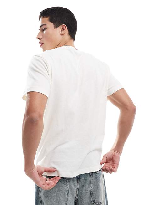 DESIGN Crew Neck T-shirt In Cream Linen Look