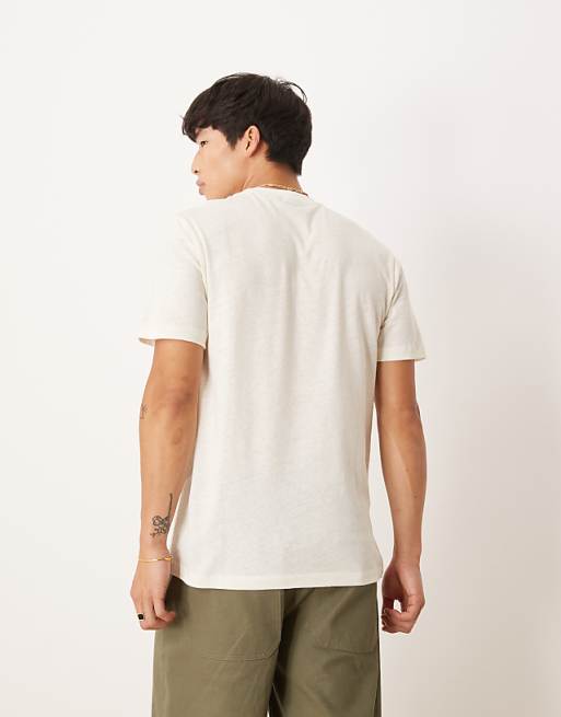 DESIGN Crew Neck T-shirt In Cream Linen Mix