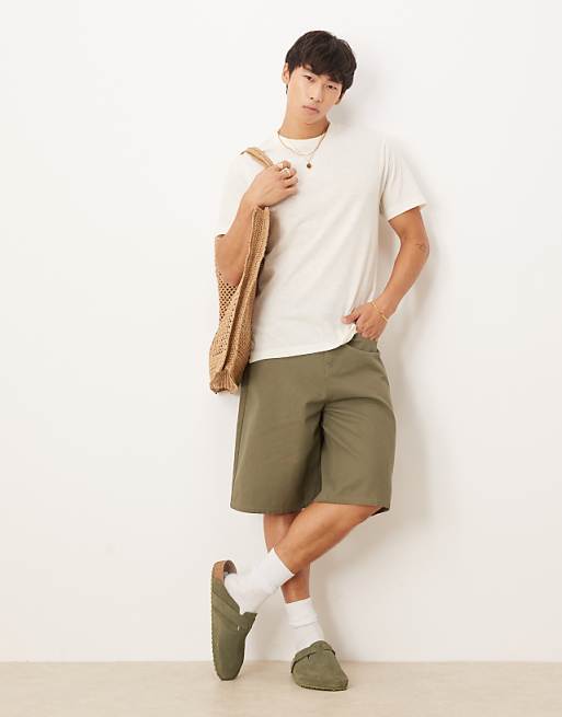 DESIGN Crew Neck T-shirt In Cream Linen Mix