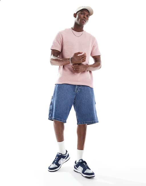 DESIGN Crew Neck T-shirt In Pink Boucle