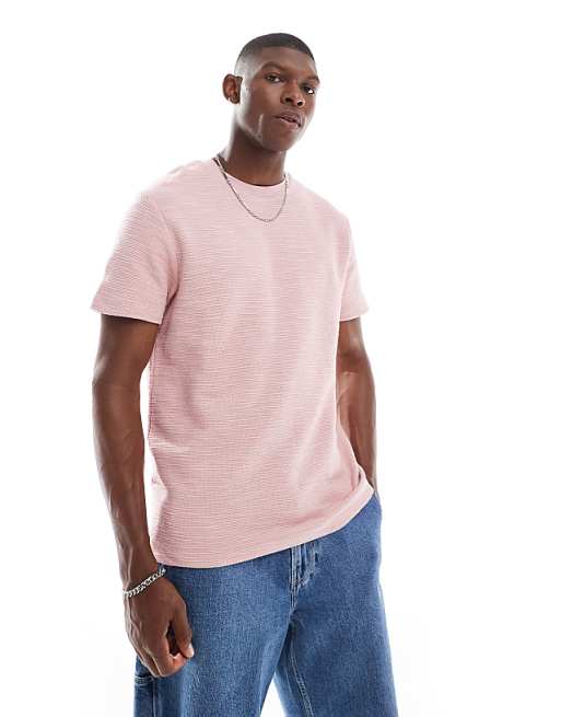 DESIGN crew neck t-shirt in pink boucle