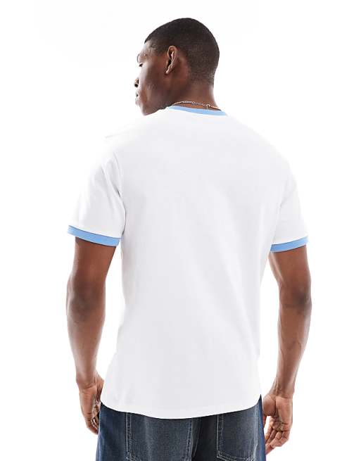 DESIGN Crew Neck T-shirt With Contrast Blue Binding In White