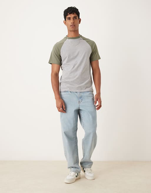 DESIGN Crew Neck T-shirt With Contrast Detail In Grey Marl