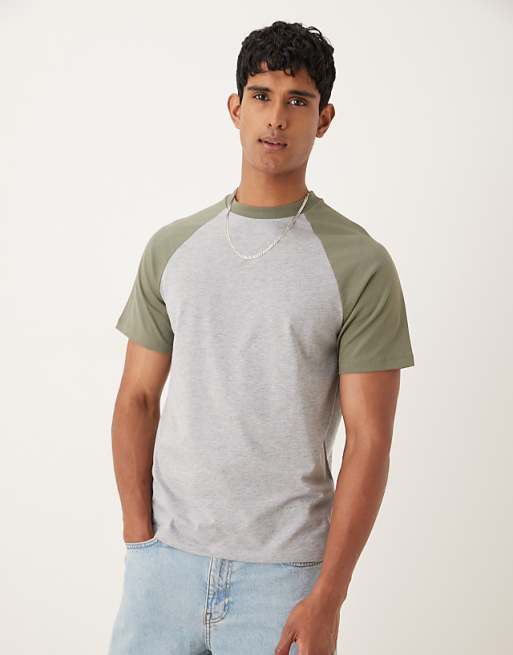 DESIGN crew neck t-shirt with contrast detail in grey marl