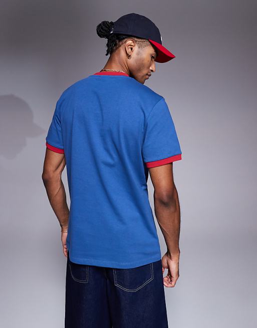 DESIGN Crew Neck T-shirt With Contrast Red Binding In Blue