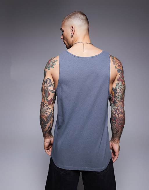 DESIGN Crew Neck Tank In Charcoal Linen Mix