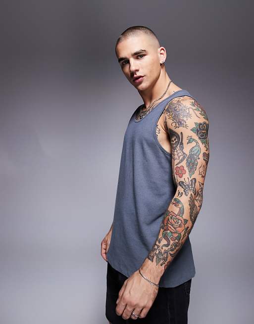 DESIGN crew neck tank in charcoal linen mix