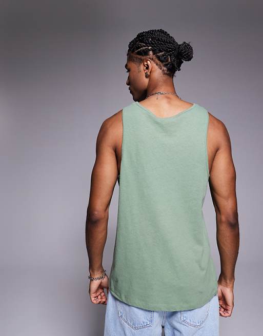 DESIGN Crew Neck Tank In Sage Linen Mix
