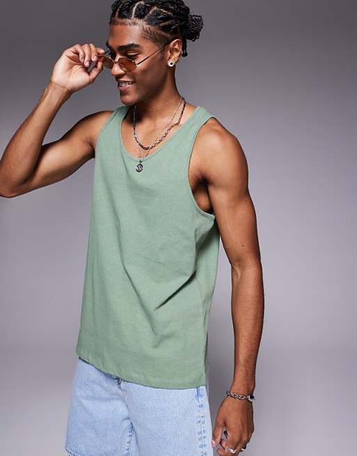 DESIGN crew neck tank in sage linen mix
