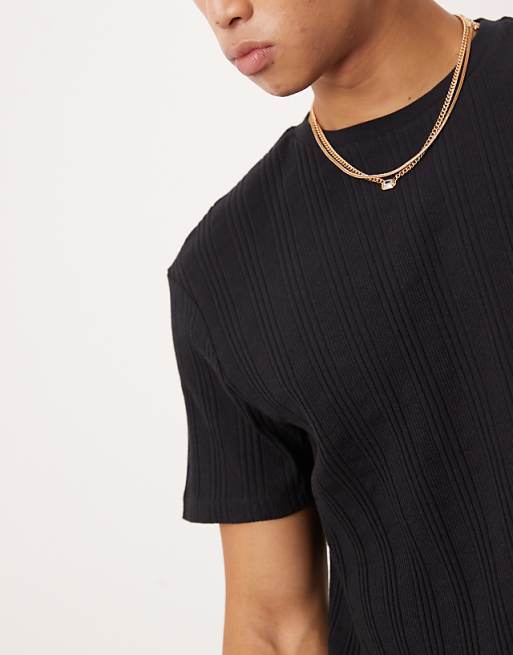 DESIGN Crew Neck Textured T-shirt In Black