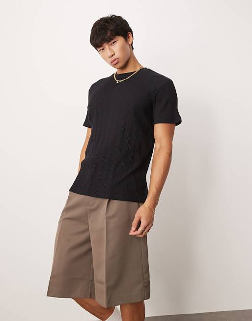 DESIGN crew neck textured t-shirt in black