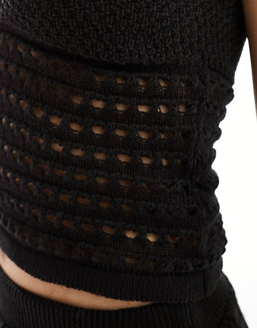 DESIGN Crochet Cami Top In Black