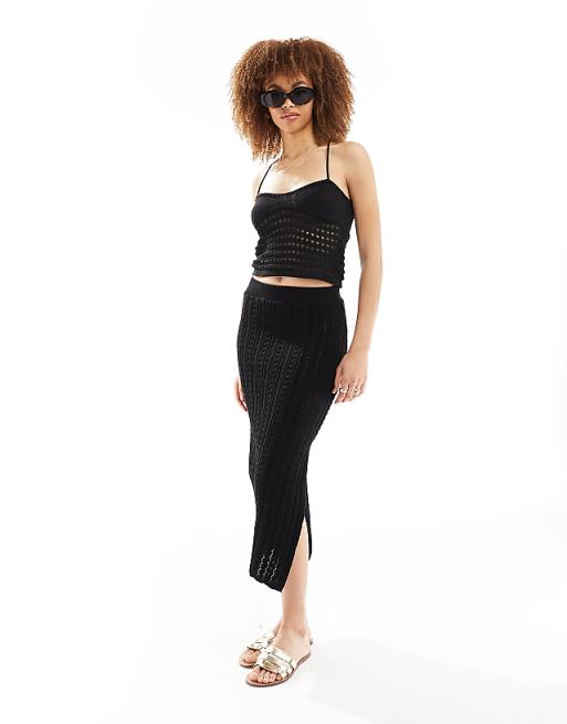 DESIGN Crochet Cami Top In Black