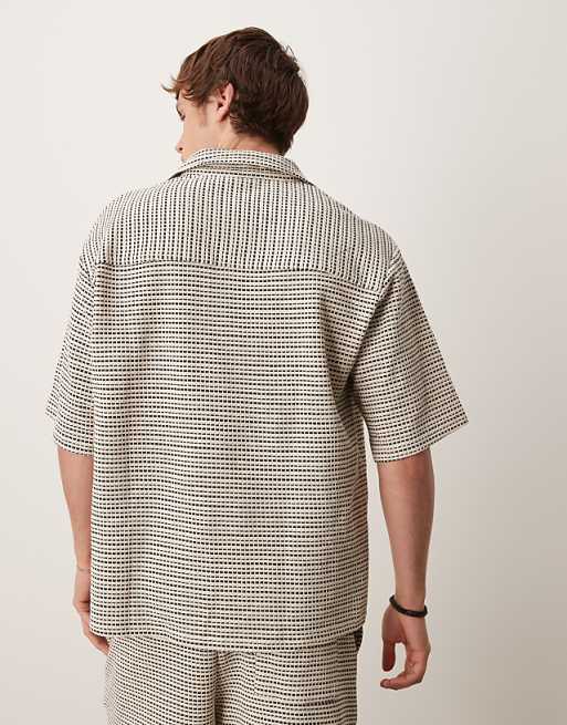 DESIGN Crochet Oversized Striped Polo Shirt Co-ord In Black And White