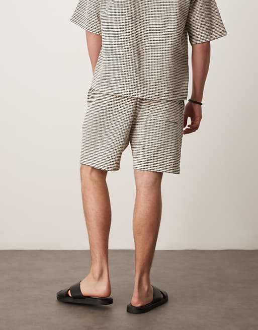 DESIGN Crochet Striped Mid Legnth Short Co-ord In Black And White