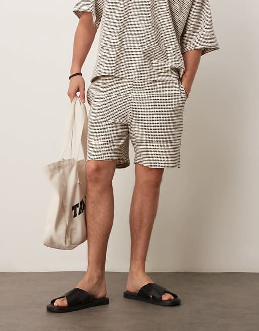 DESIGN crochet striped mid legnth short co-ord in black and white