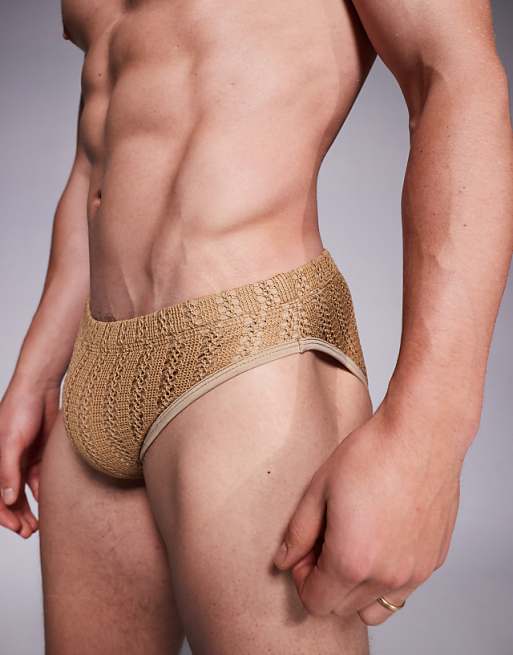 DESIGN Crochet Swim Brief In Brown