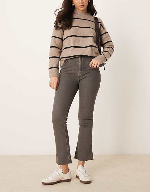 DESIGN cropped kick flare jean in brown overdye