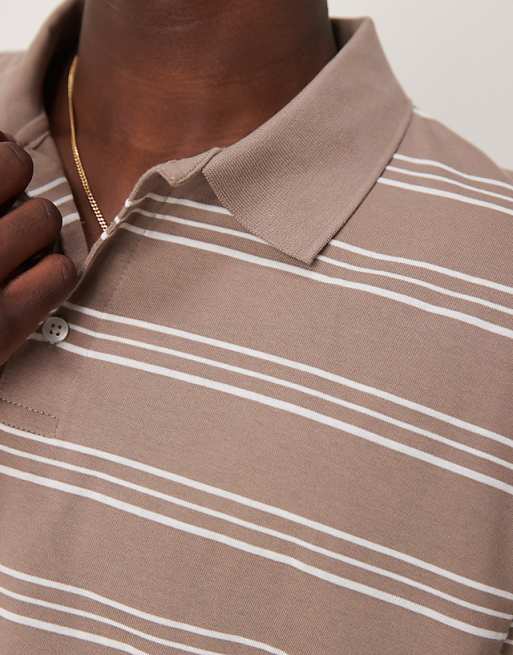 DESIGN Cropped Oversized Polo In Beige Stripe