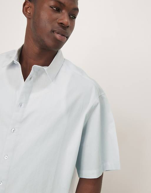 DESIGN Cropped Oversized Poplin Shirt In Blue