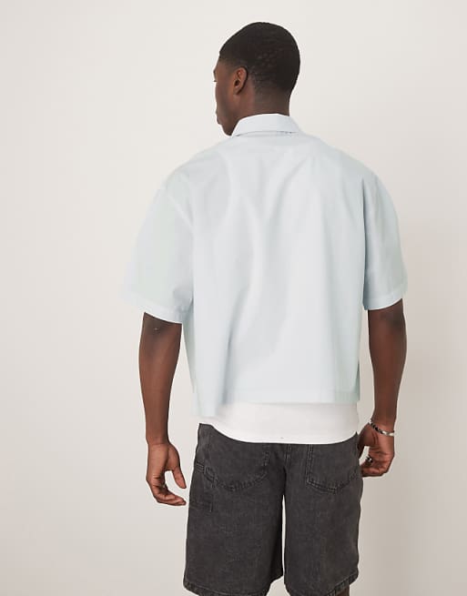 DESIGN Cropped Oversized Poplin Shirt In Blue