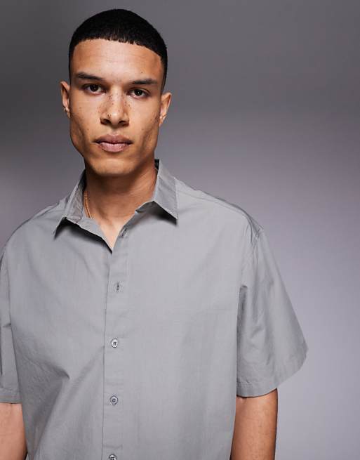 DESIGN Cropped Oversized Poplin Shirt In Grey