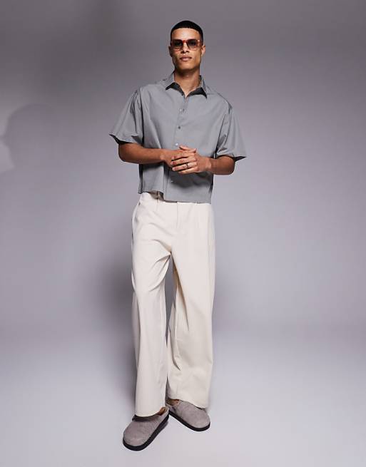 DESIGN Cropped Oversized Poplin Shirt In Grey